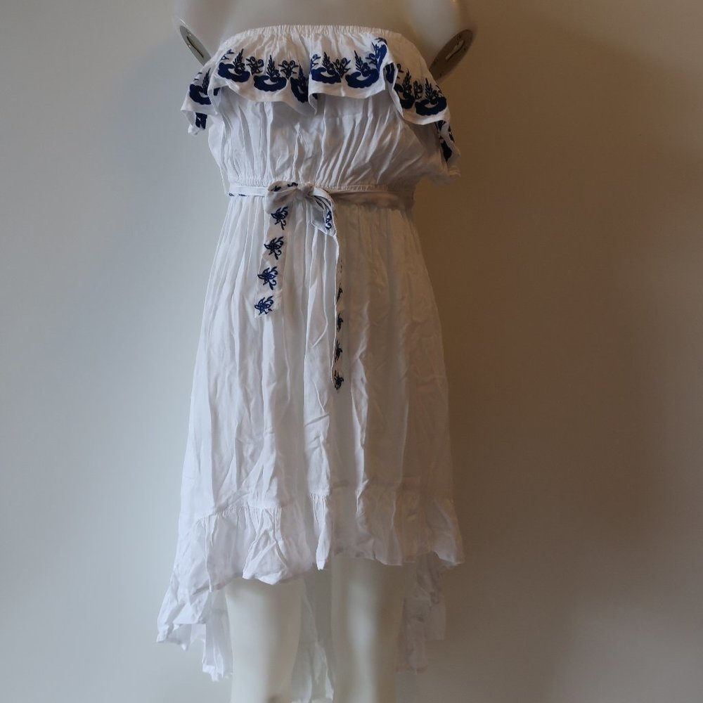 NWT TINA DEMEL RUFFLE SLEEVELESS HIGH LOW DRESS L* - Picture 2 of 8